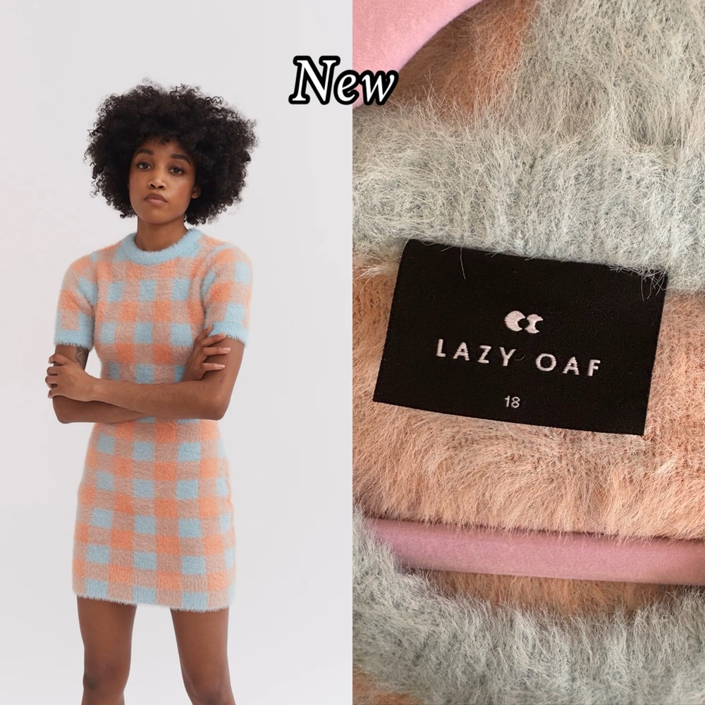 Lazy Oaf Fuzzy orange, and Blue Knit Dress